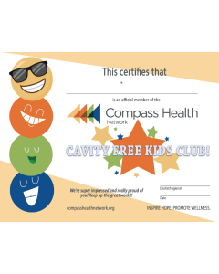 Cavity Free Kids Club Certificate